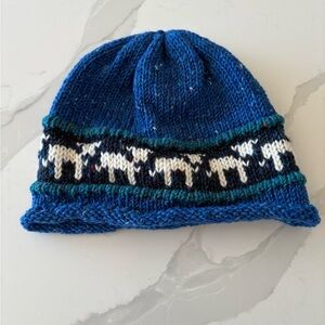 Blue Knitted Beanie with Animal Pattern 100% Wool Ireland
